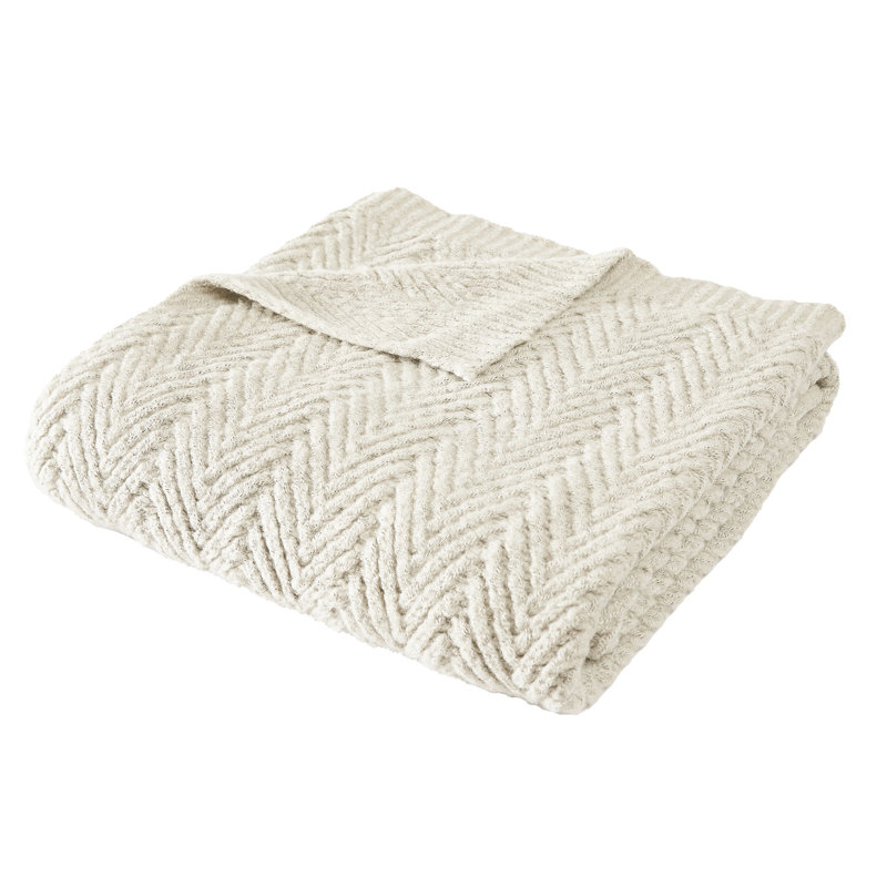 Frye Chevron Faux Mohair Throw Blanket, Cream
