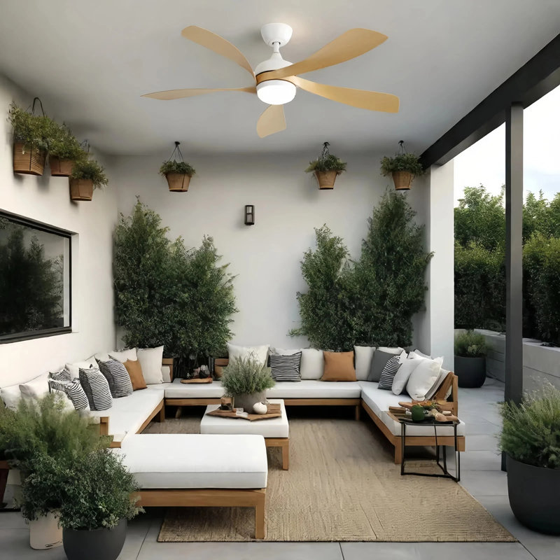 Prana 52'' Ceiling Fan with LED Lights, White with Oak Blades
