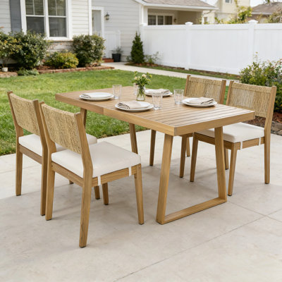 Ensemble de salle à manger d'extérieur en bois d'acacia avec coussins, table et chaises pour la cour et le jardin