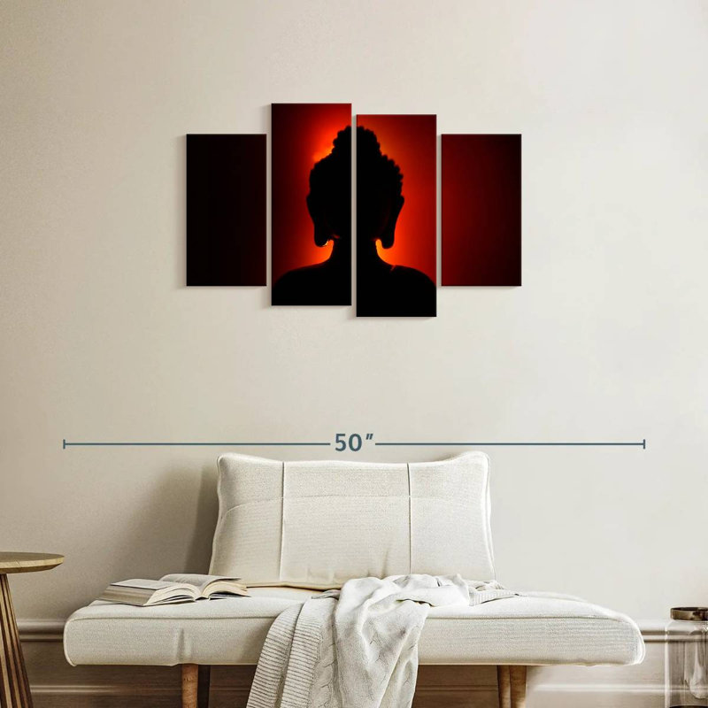 Red Glow Buddha Silhouette, H 22 po x l 36 po