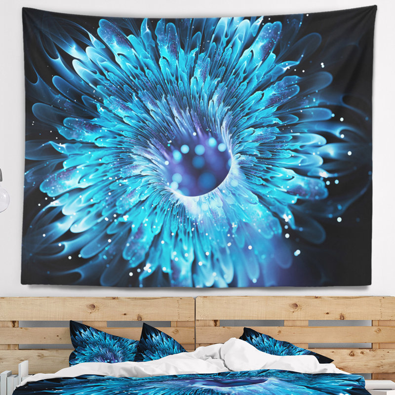 Tapisserie fractale bleue bleue, H 68 po x l 80 po