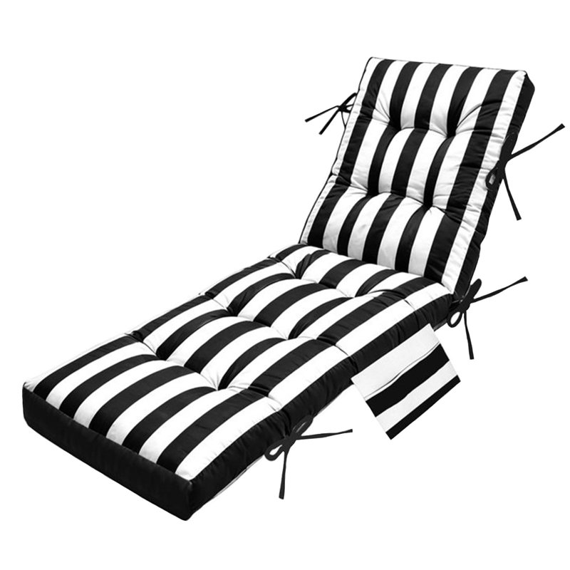 Outdoor Chaise Lounge Cushion, with Side Pocket, Tufted Patio Furniture Replacement Cushion, 1, Black White Stripes