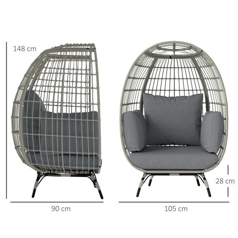 Oversized Garden Egg Chair Outdoor Wicker Rattan Charcoal Grey