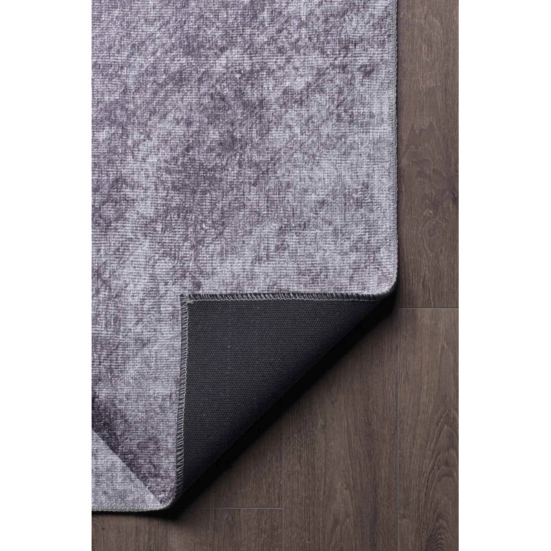 Tapis décoratif gris rayé gris anthracite, Carré 5 pi