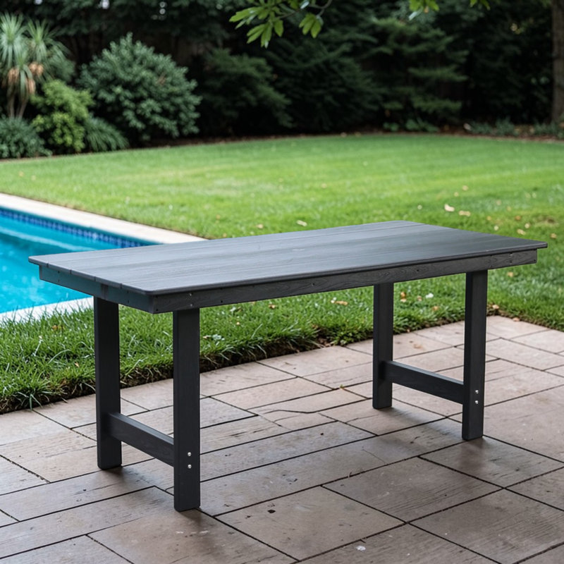 Table de salle à manger Abigail en PEHD pour l'extérieur avec grain de bois gaufré, Black