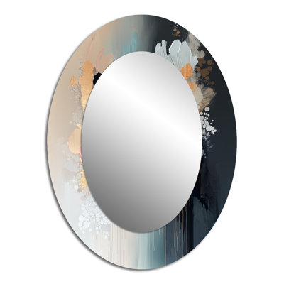 Peinture abstraite blanche et dorée coup de pinceau II - miroir mural ovale blanc