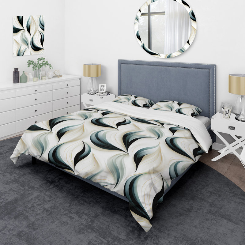 Ensemble de housse de couette abstraite blanc et noir Minimalist Elegance V, Housse de couette pour très grand lit et 2 très