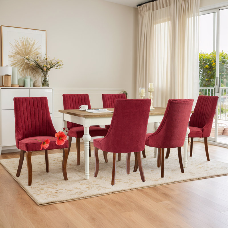Modern Simplicity Linen Upholstered Dining Chairs Set of 6, Red