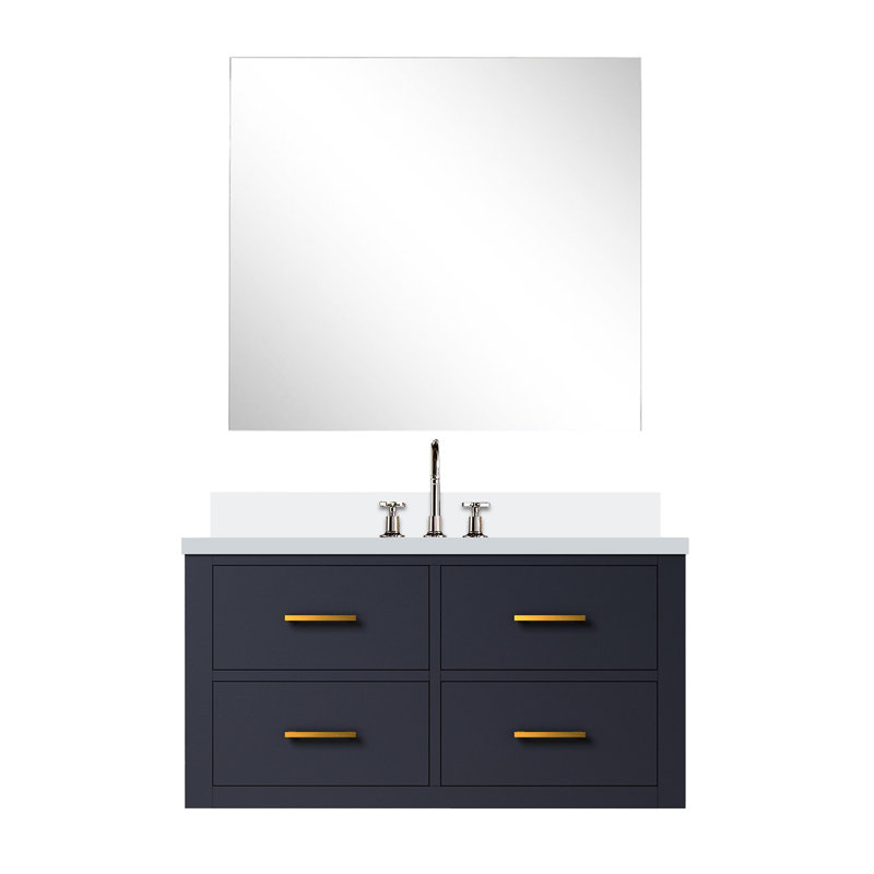 Bleu 36 po L 35 po x P 22 po avec comptoir en quartz blanc et comptoir de robinet, robinet, miroir inclus, Bleu