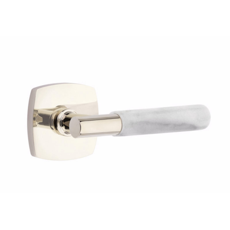 Select Round Passage (Hall & Closet) Door Lever with Square Rosette, Polished Nickel/White Marble, Left