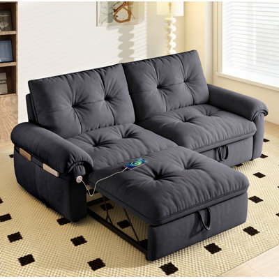 Canapé-lit multifonctionnel en velours gris Burwell