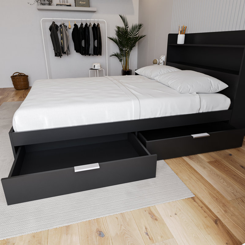 Lit plateforme avec rangement Jaterrius, Noir, Complète