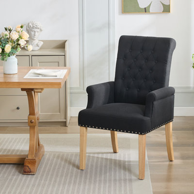 Tufted Upholstered High Back Dining Armchair, Linen