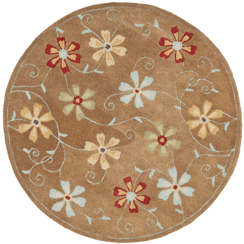 Emrick Hand Hooked Wool Floral Rug, Round 6'