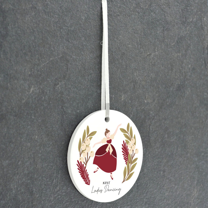 12 Days 9 Ladies Dancing Circle Shaped Ceramic Ornament