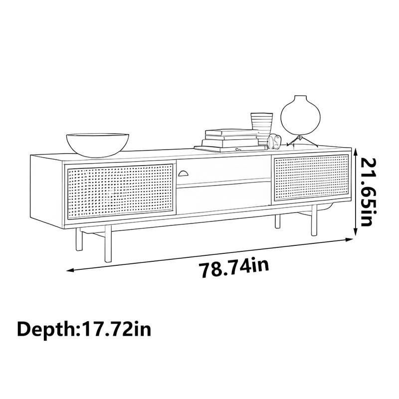 Meuble télé en rotin noir, 78.74"