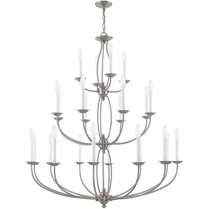 Lustre classique 24 lumières façon bougie, Nickel brossé