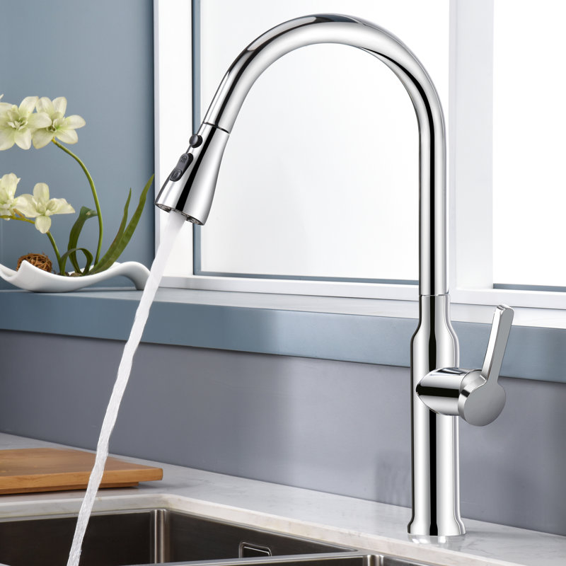 Robinet de cuisine rétractable extractible 3 modes avec 11 adaptateurs en noir mat, Chrome