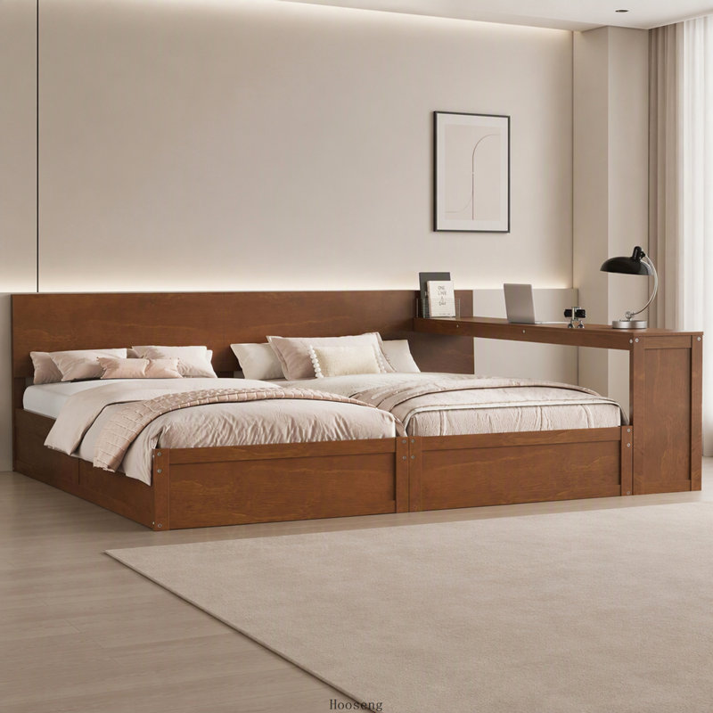 Ensemble de 2 cadres de lit plateforme simple avec bureau de rangement réglable, tablette flexible, lit de rangement pour chambre d'enfant, blanc