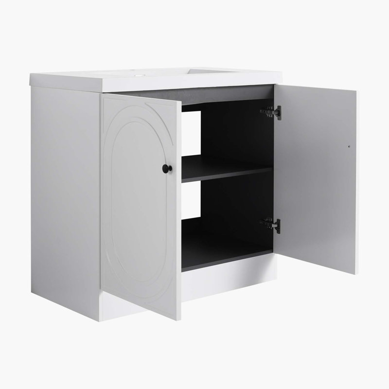 Luxueux meuble-lavabo autoportant avec rangement spacieux et portes à fermeture en douceur, Blanc