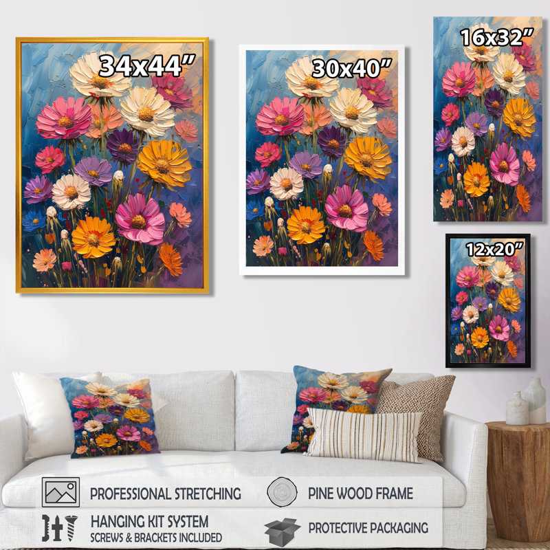 Collage de fleurs de pissenlit blanc et mauve blanc II, Cadre flottant brun, H 12 po x l 20 po