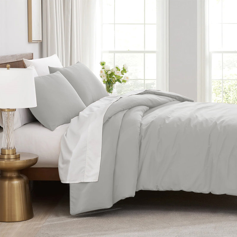 Microfibre 200 TC Plain Reversible Plain Weave Modern & Contemporary Duvet Cover Set, Super King - 2 Standard Pillowcases