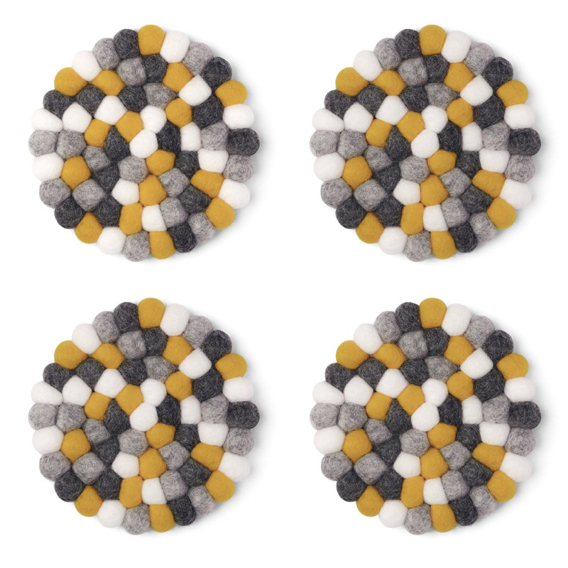 Ensemble de sous-verres ronds 4 po MODWOOL (jaune neutre), Blanc / Gris / Jaune