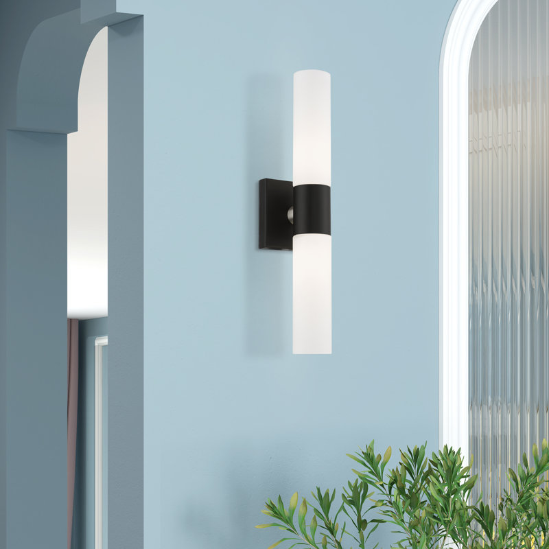 Cailum 2 Light Frosted Dimmable Vanity Light, Black/Brushed Nickel