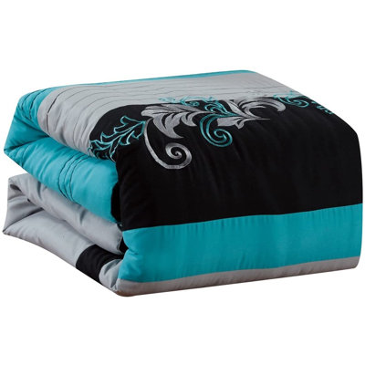 Floral Embroidered Microfiber 7 Piece Comforter Set