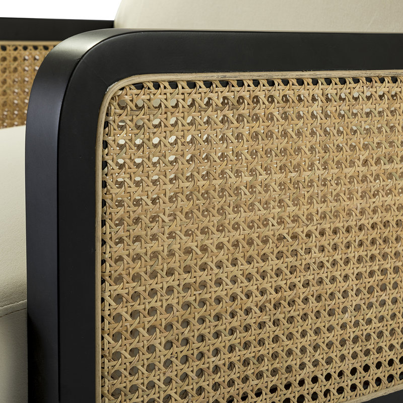 Fauteuil Sonnet avec base en bois, Mélange de polyester beige
