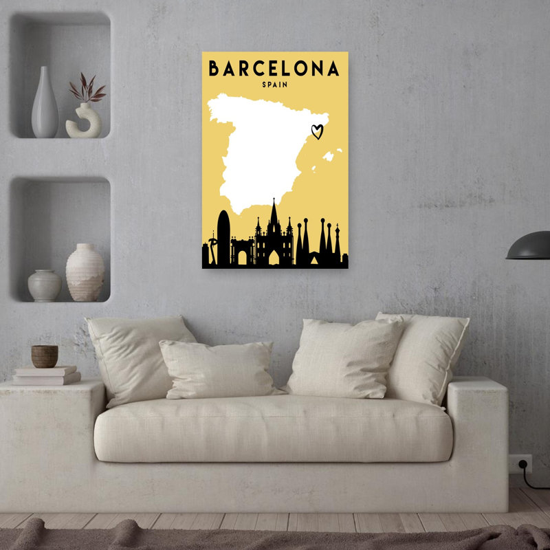 Barcelona City Heart Abstract Contemporary Architecture City Wall Art Print 1 Piece Wrapped Canvas Wall Art