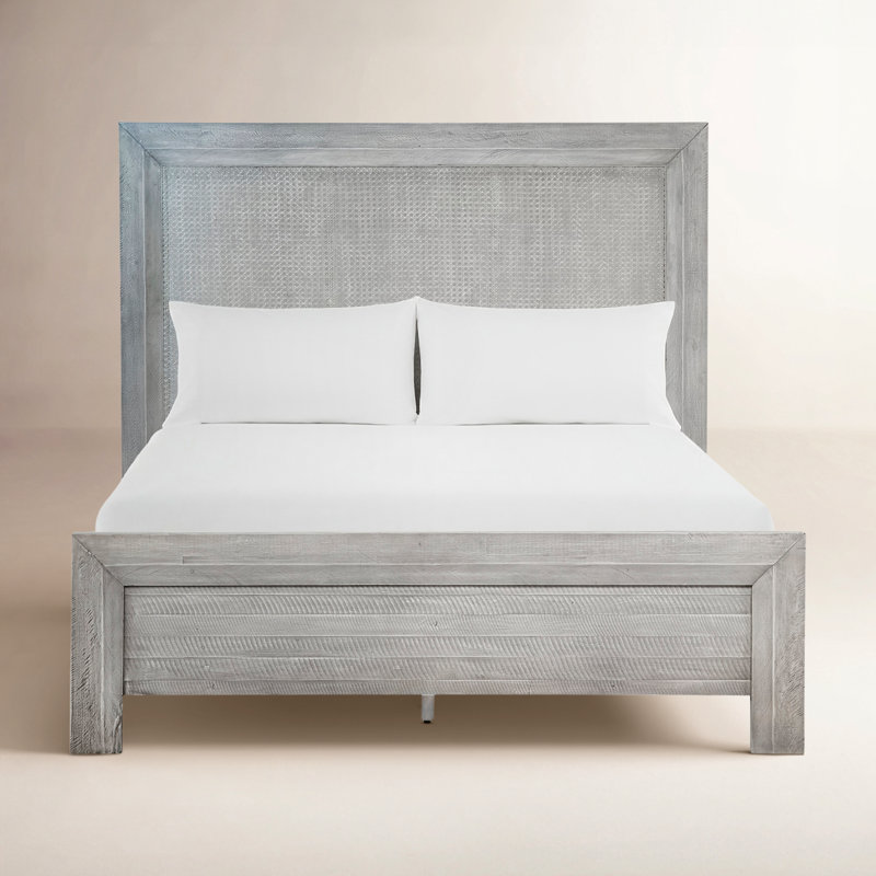 Geneva Light Grey Reclaimed Acacia And Rattan Panel Bed, Queen, Queen