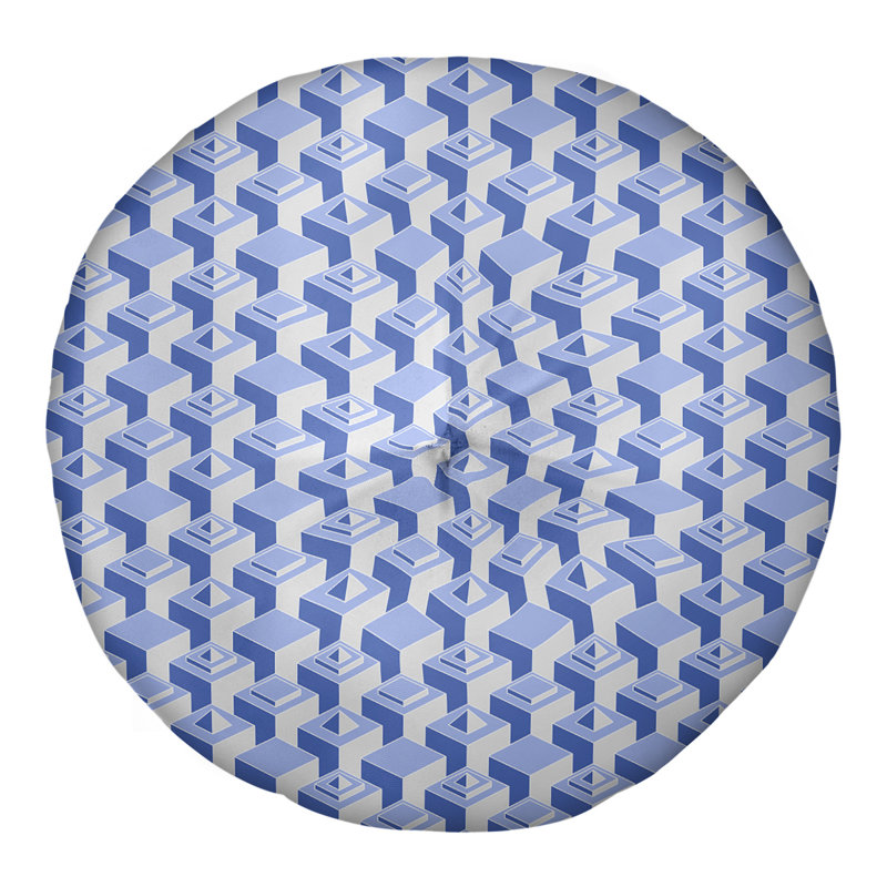 Coussin de sol à motif de gratte-ciels classiques, 26 po x 26 po, Bleu/blanc