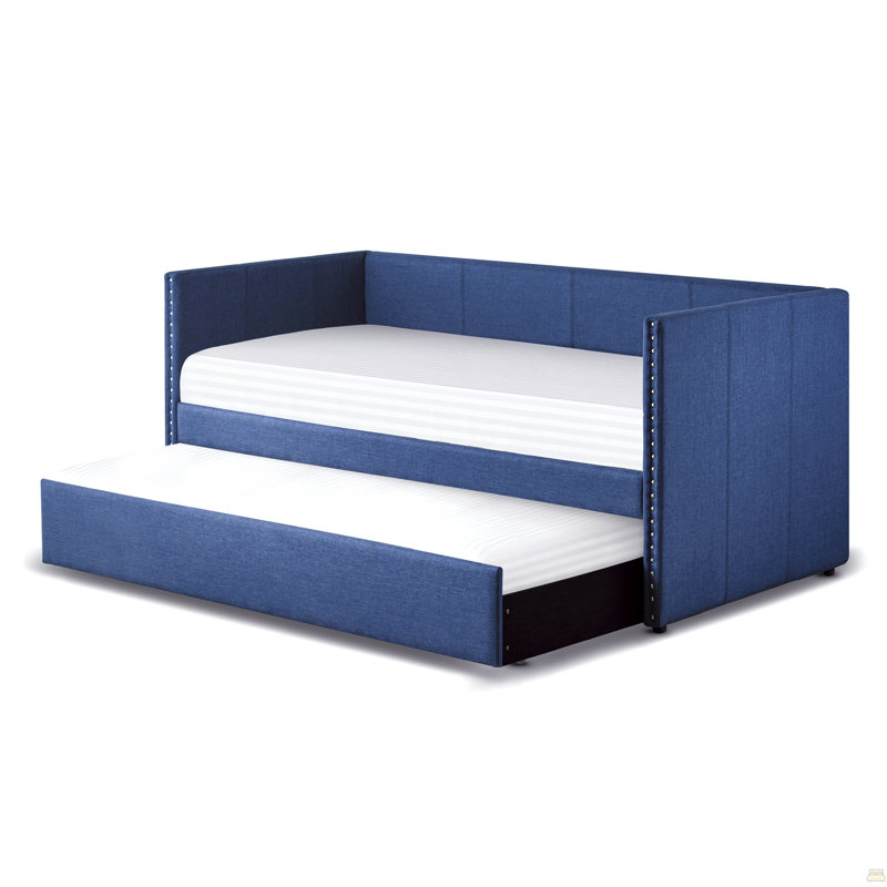 Méridienne rembourrée en tissu bleu 1pc avec gigogne gigogne