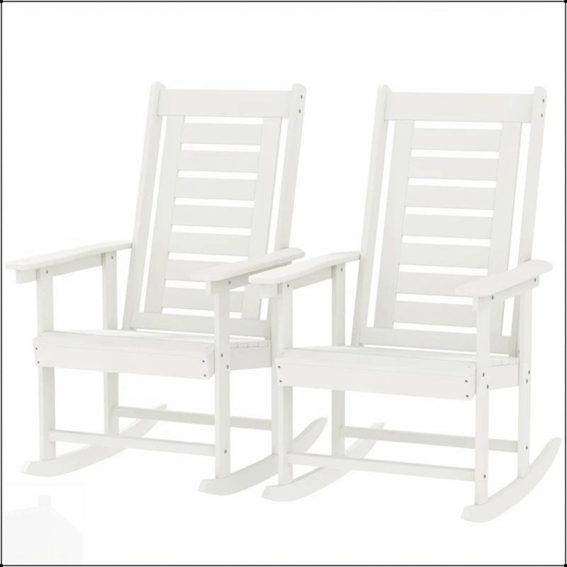 Ensemble de chaises berçantes d'extérieur 2 pièces en PEHD résistant aux intempéries, mouvement berçant en douceur et conception confortable pour la détente