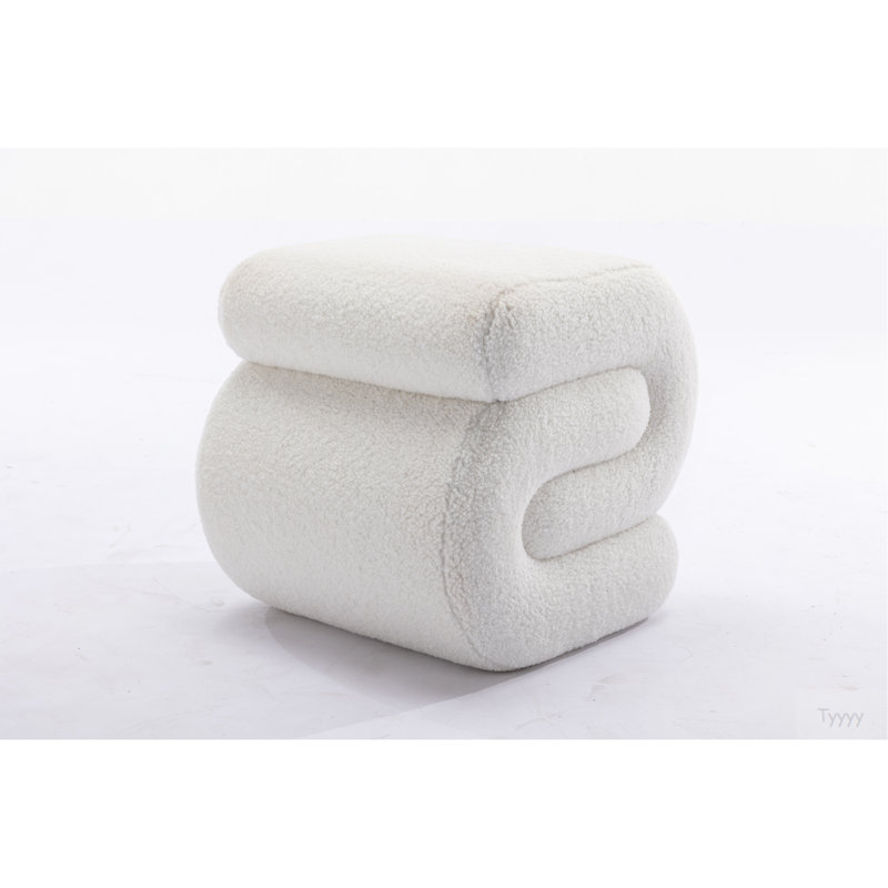 Teddy Fabric Ottoman Makeup Stool Footstool,Ivory, Teddy - Ivory