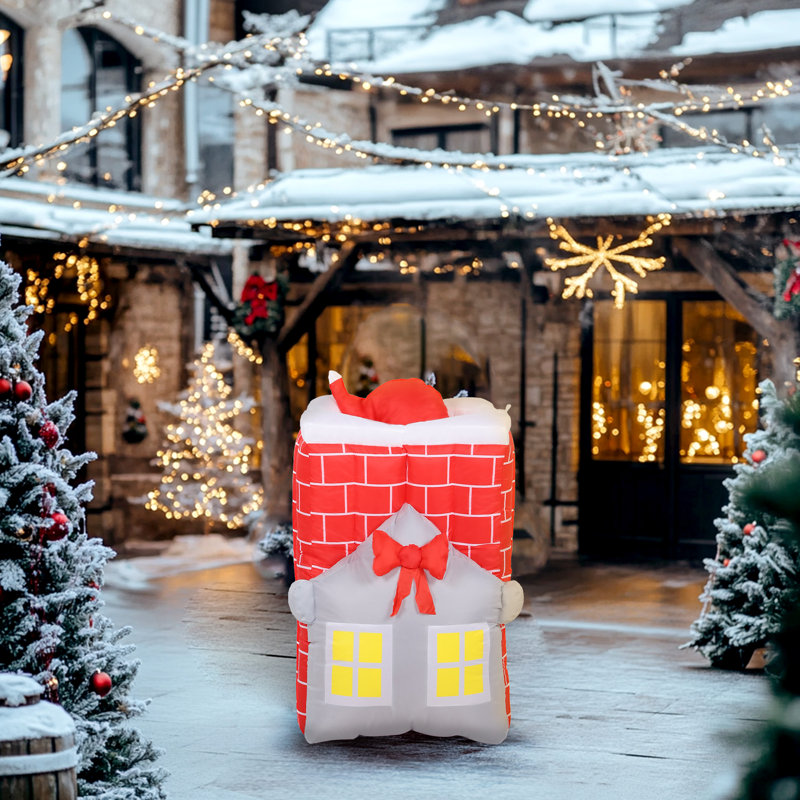 Père Noël gonflable de 7 pi dans la cheminée de haut en bas, décoration gonflable avec lumières DEL intégrées