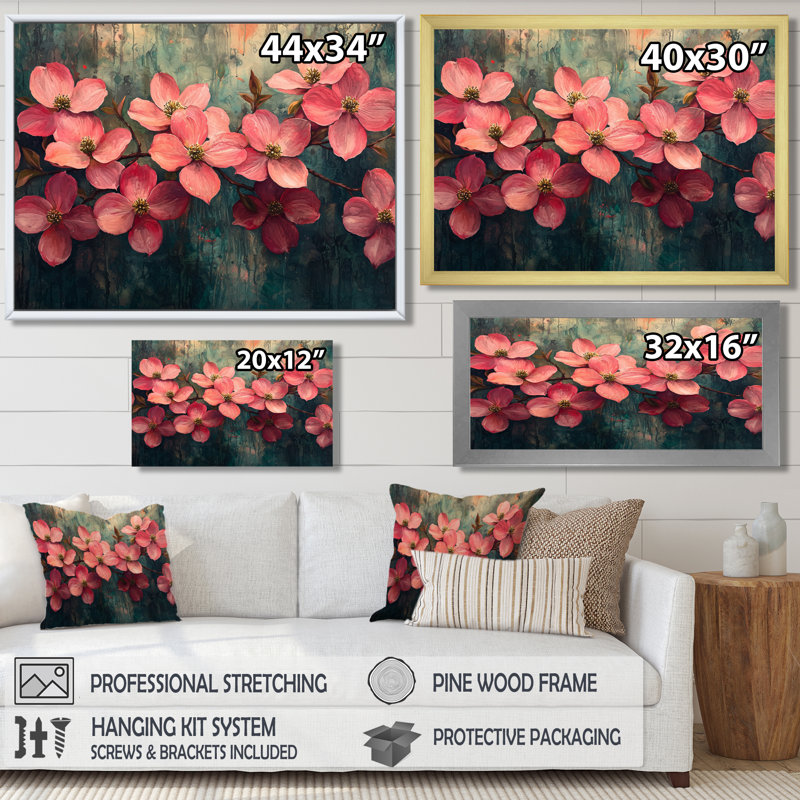 Imanie - Floral Wall Art, Impression encadrée flottante, Crème, H 24 po x l 32 po