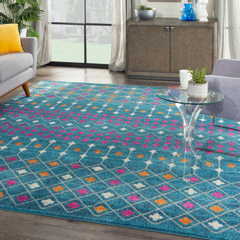 Tapis bleu à motif géométrique Gillsville, Rectangle 5 pi 3 po x 7 pi 3 po