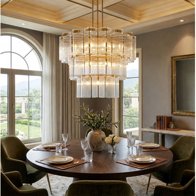 16-light 32"W Polished Brass Modern Tired Chandelier with Glass Shade for Dining Room or Living Room