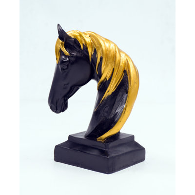Modern Black and Gold Horse Head Bust Elegant Equine Statue