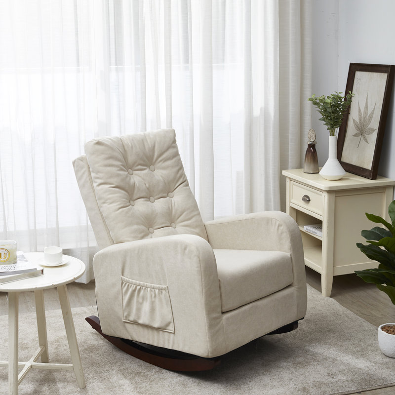 Chaise berçante rembourrée capitonnée Faymon, Beige