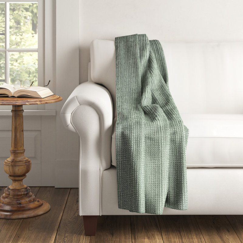 Seaglass Cotton Knitted Machine Washable Throw Blanket