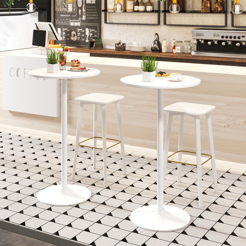 Ensemble de 4 tables de bar rondes à hauteur réglable avec base en métal