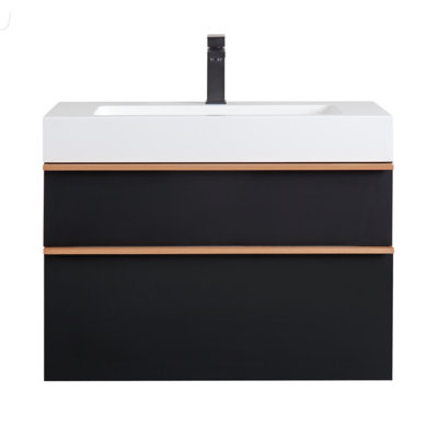 24 Inch White Wall Mounted Bathroom Vanity With Integrated Acrylic Sink, 2 Soft-Close Drawers, Pre-Assembled, Modern Floating Cabinet
