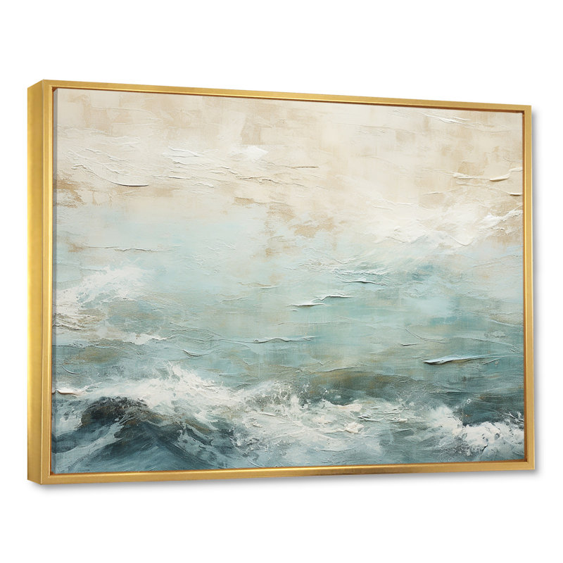 «Modern Coastal Beige and Blue River I - Coastal Ocean», reproduction d'art sur toile encadrée, H 30 po x l 40 po x P 1,5 po