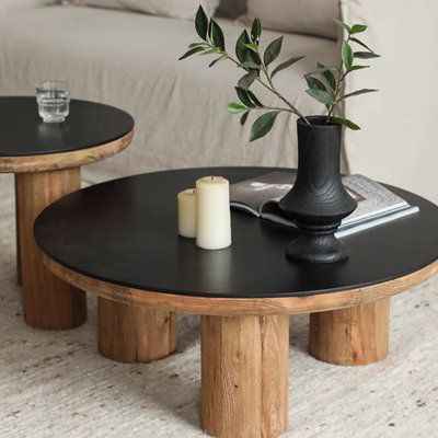 Table basse ronde en bois massif Wabi-sabi