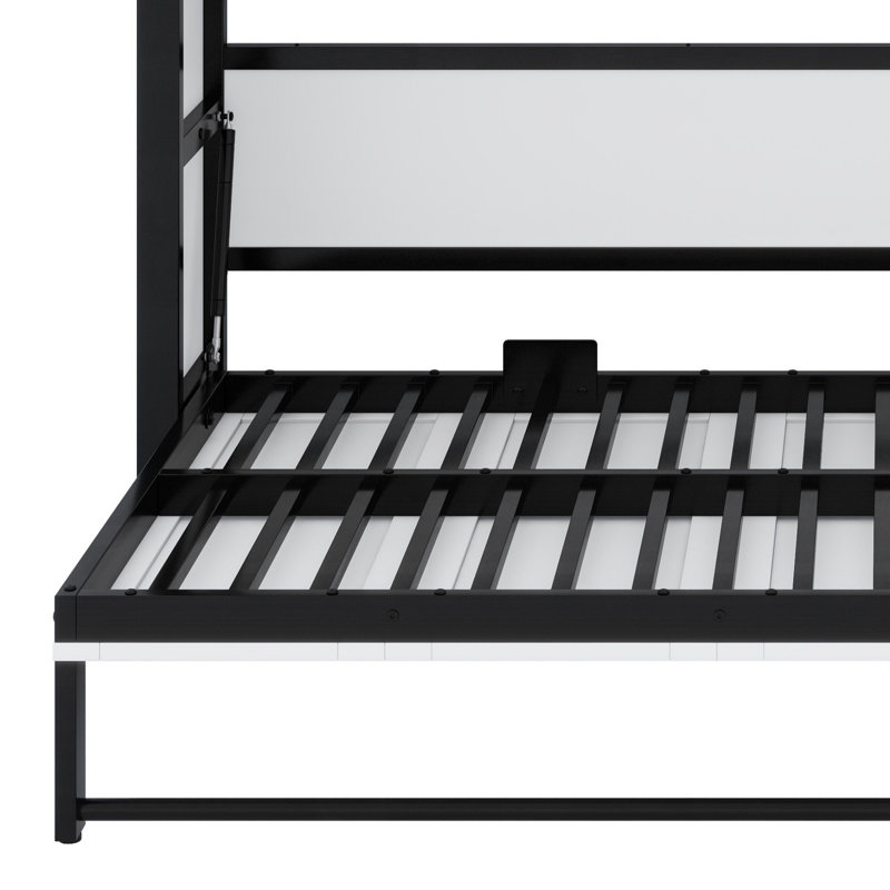 Lit escamotable avec tablettes, lit escamotable en métal au design pliable et peu encombrant, Blanc