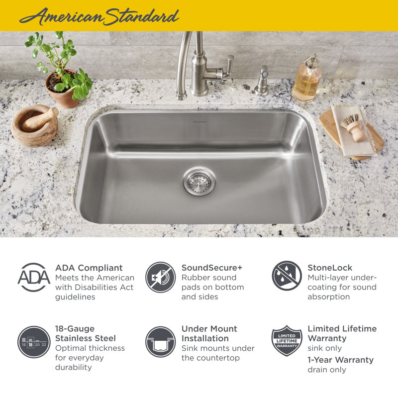 American Standard Portsmouth 18'' W Single Bowl Stainless Steel Undermount Kitchen Sink