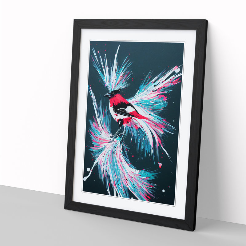 Leoanthony Magpie Bird Paint Splash - Picture Frame Print, Black, 64cm H x 46cm W x 2cm D